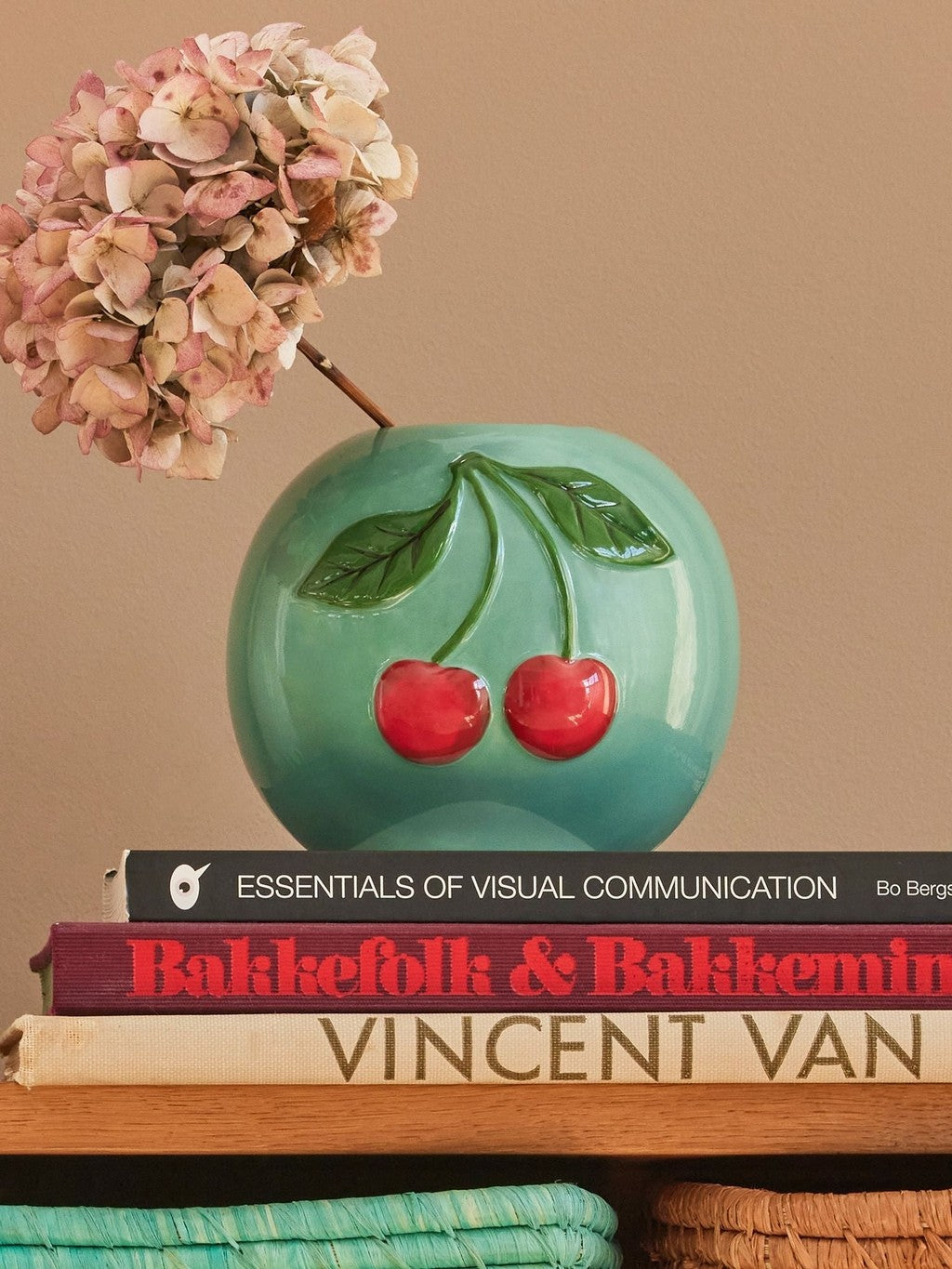 Small Round Ceramic Vase - Mint - Cherry Design