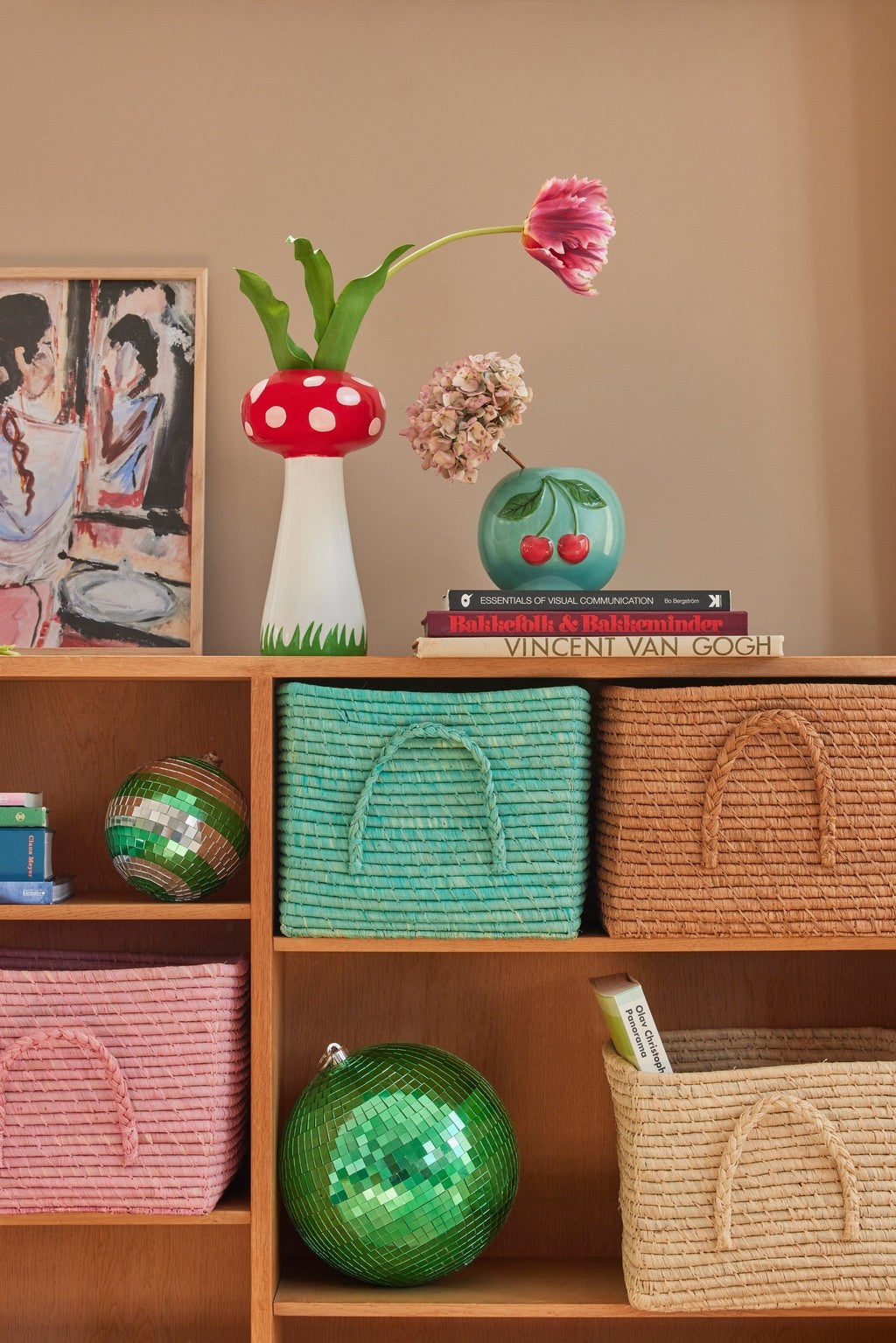 Small Round Ceramic Vase - Mint - Cherry Design