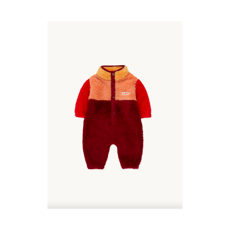 COLOR BLOCK POLAR SHERPA ONE-PIECE deep red/ peach