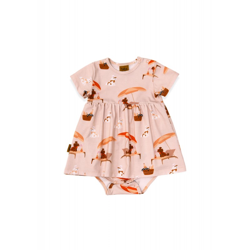 Body dress pink with dog and umbrella print