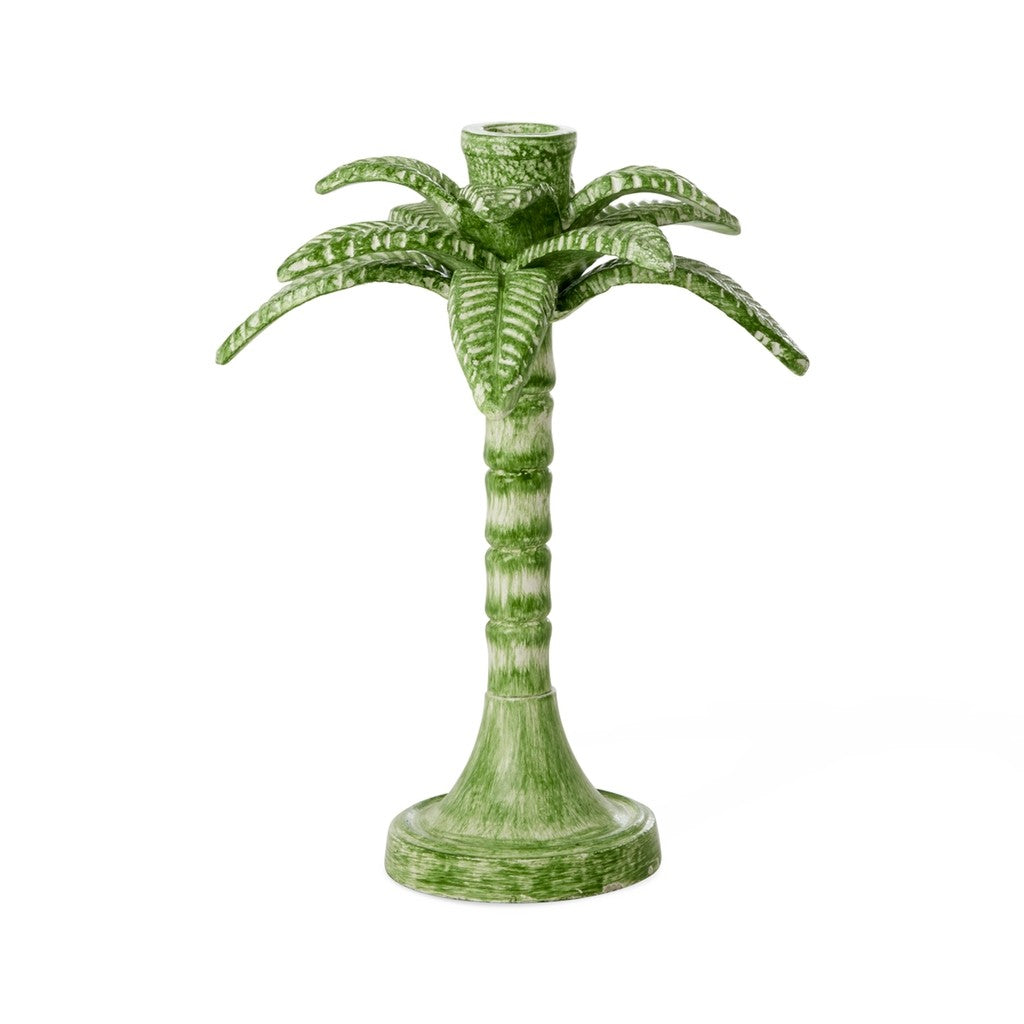 Large Palm Metal Candle Holder - Green