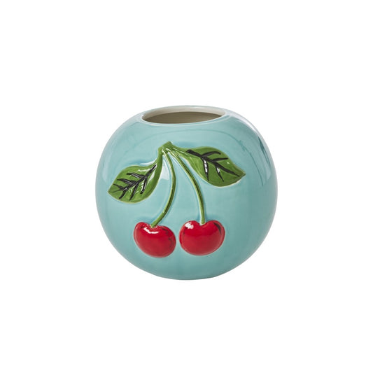 Small Round Ceramic Vase - Mint - Cherry Design