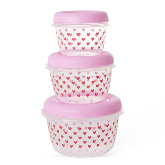 Round Food Boxes - Pink - Hearts Print - Set of 3