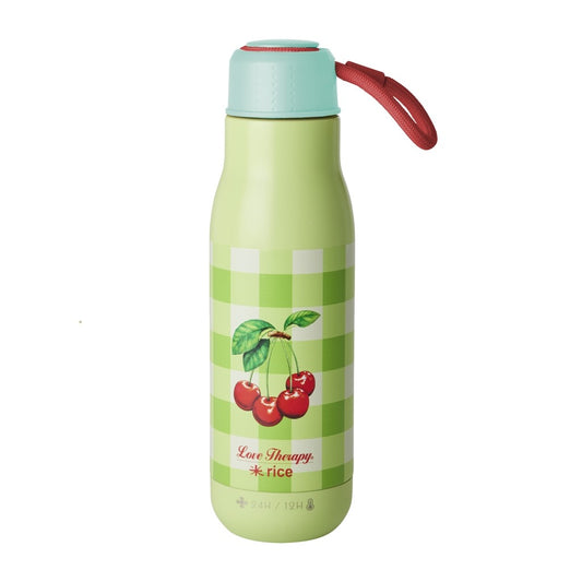 Stainless Steel Drinking Bottle - Green - Love Therapy Cherry Print