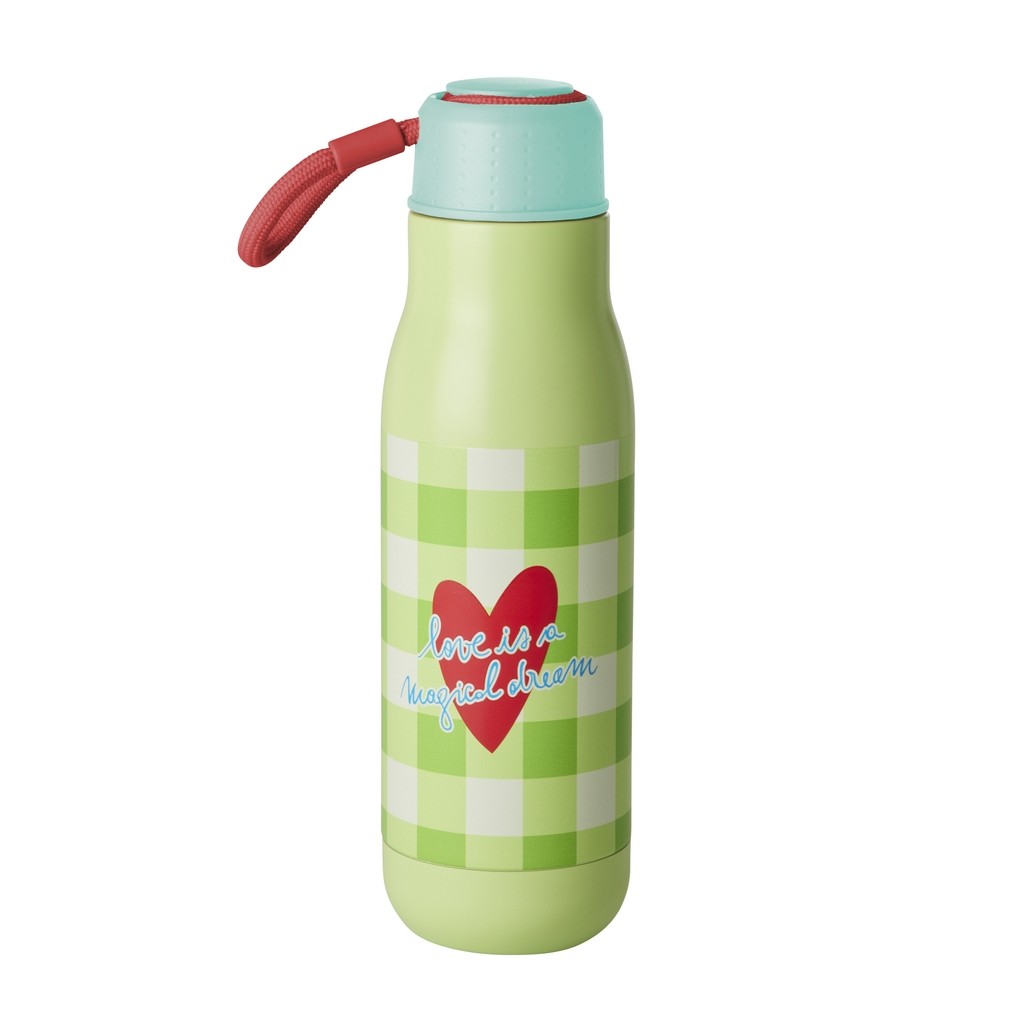 Stainless Steel Drinking Bottle - Green - Love Therapy Cherry Print