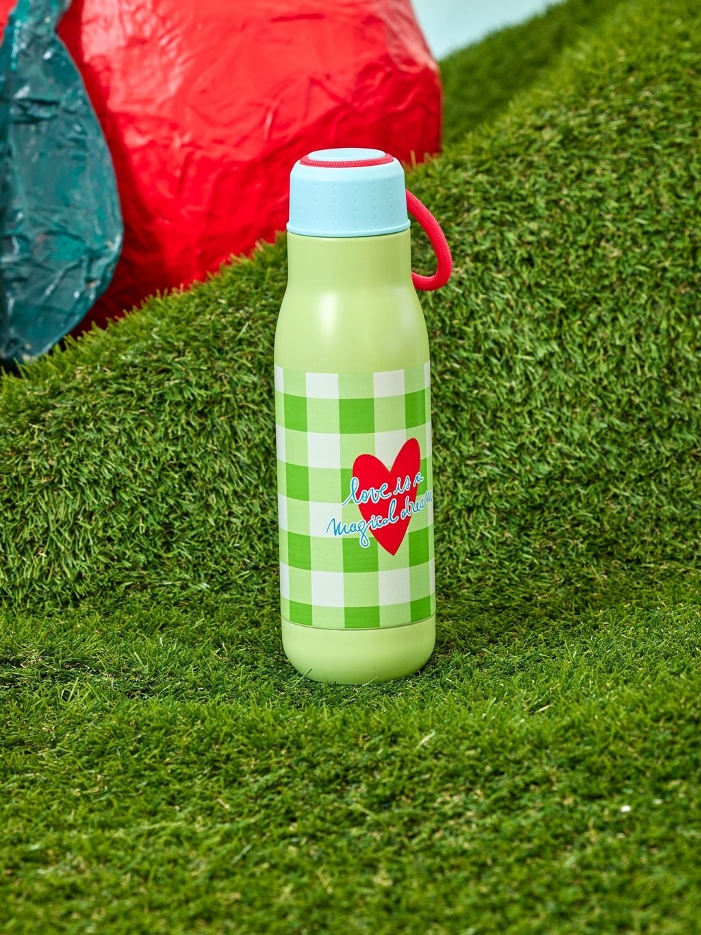 Stainless Steel Drinking Bottle - Green - Love Therapy Cherry Print