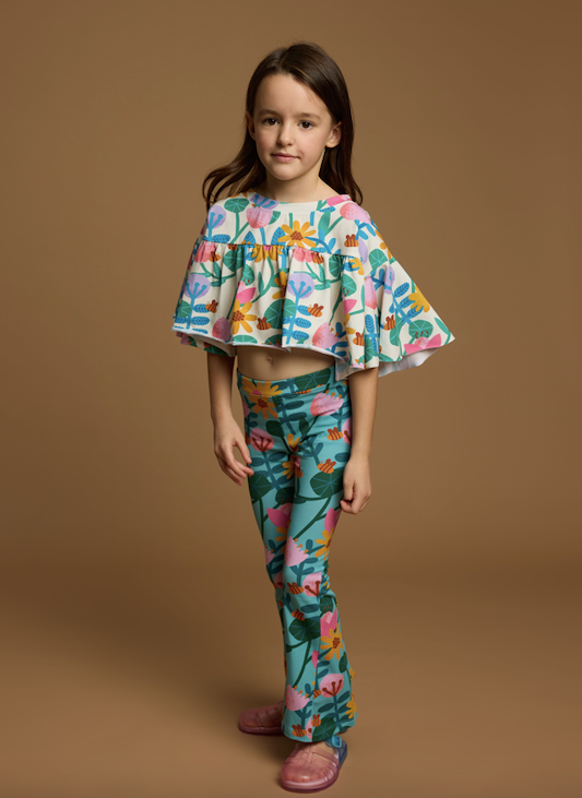 FLARED PANTS | GREEN FLOWERS