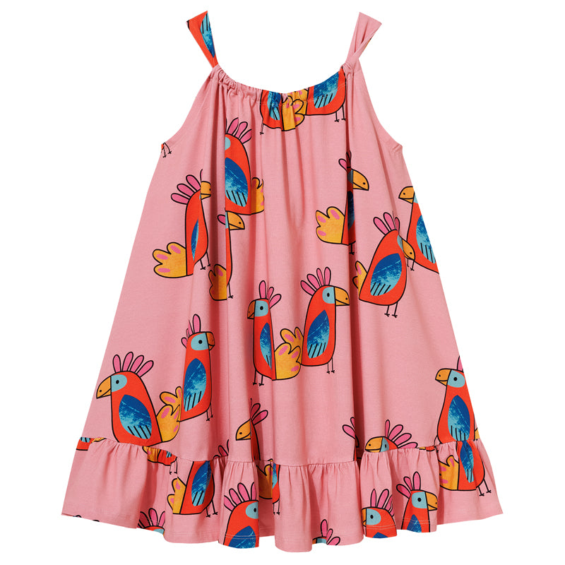 BOW DRESS  PINK PARROTS
