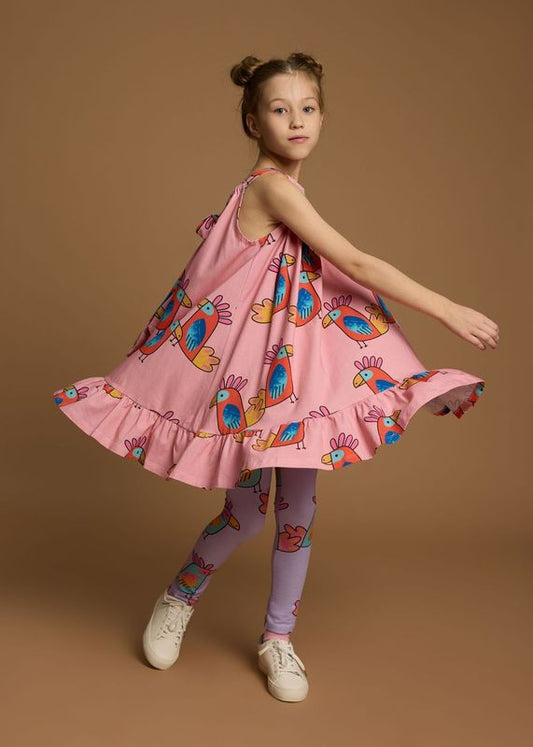 BOW DRESS  PINK PARROTS